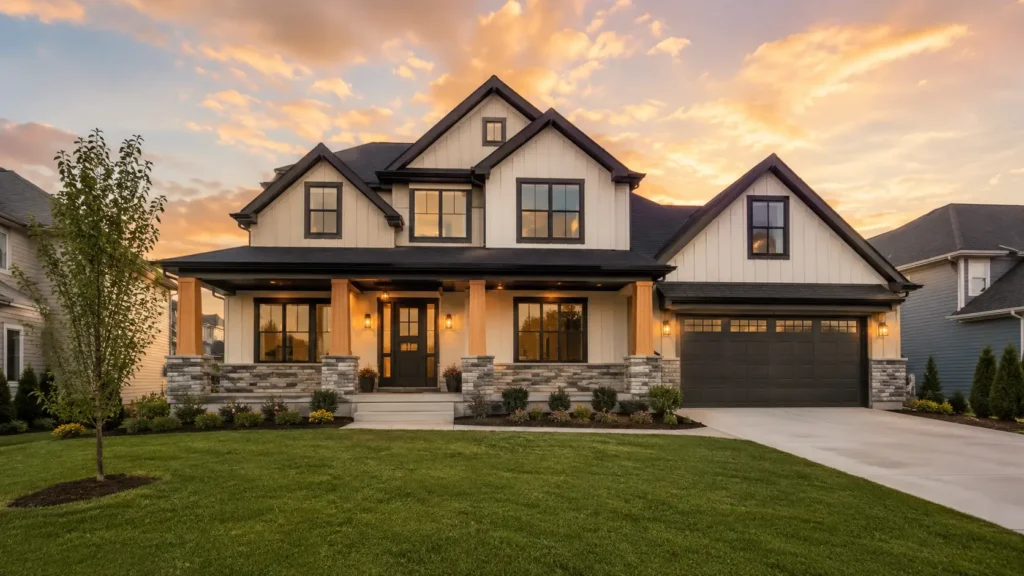 Modern front exterior of a lease to own home in Raleigh or Greensboro, representing a strategic bridge to homeownership