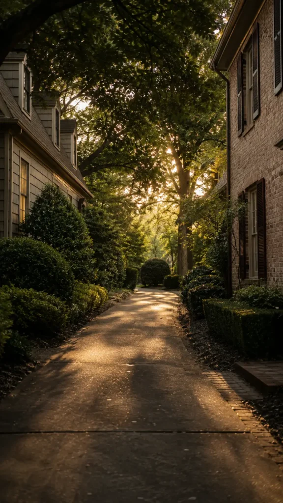 A quiet side street between homes in Charlotte, NC — the neighborhoods where Burson Home Advisors' Lease to Own program helps families put down roots