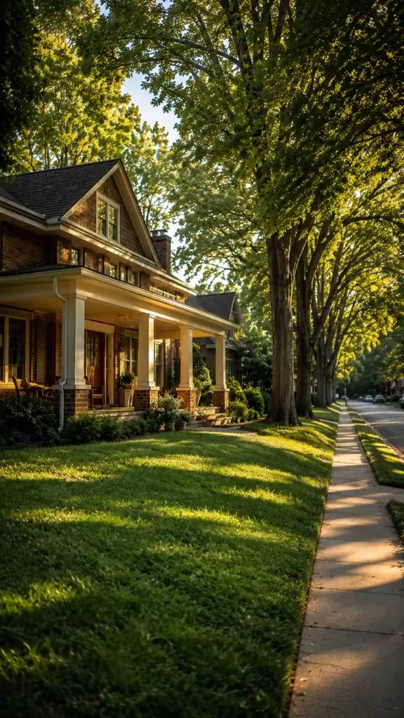Residential street with a brick craftsman home in Charlotte, NC — a neighborhood where Burson Home Advisors helps families lease to own
